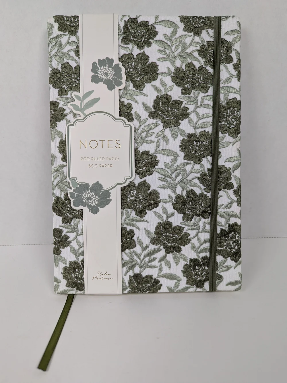 Studio Montrose Floral Hardcover Notebook Journal Green White 200 Ruled Pgs NWT